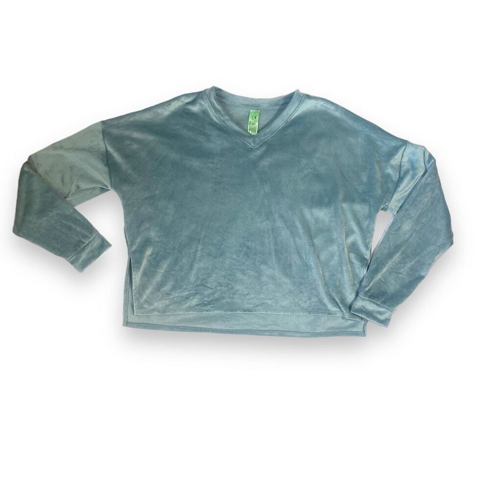 Honeydew Intimates Seafoam Velour Lounge Top V Neck Side Slit Hem
